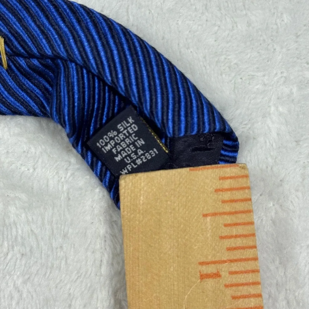 Tommy Hilfiger Mens Silk Necktie‎ Orange Navy Blue Striped Classic Formal Tie